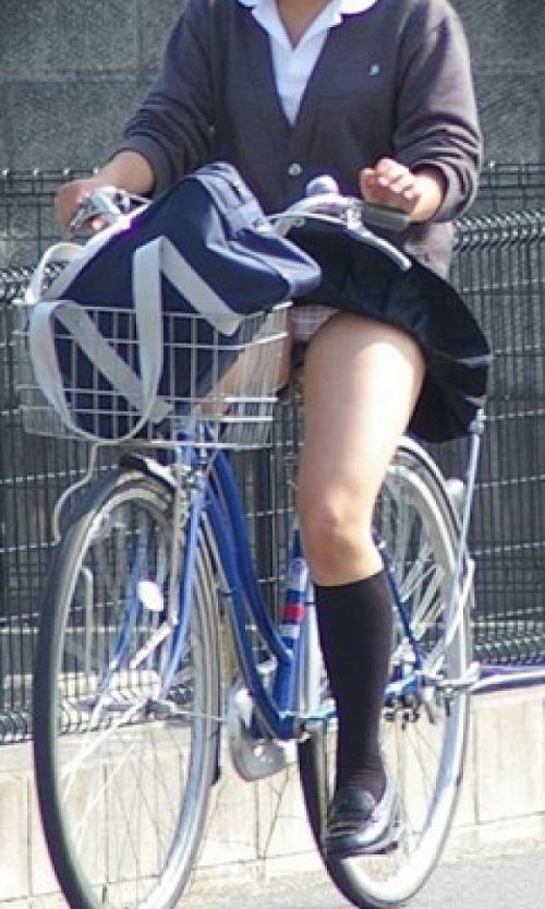 【画像】自転車通学中に強風でパンモロしちゃうミニスカJK達www 35枚 No.6