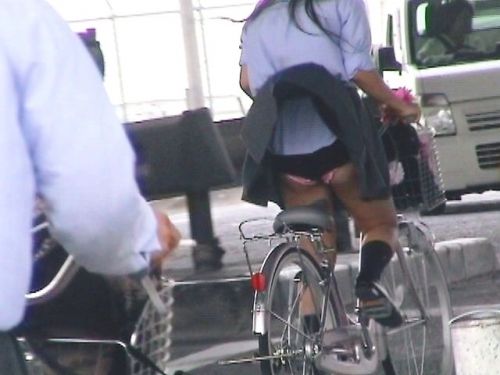 【画像】自転車通学中に強風でパンモロしちゃうミニスカJK達www 35枚 No.8