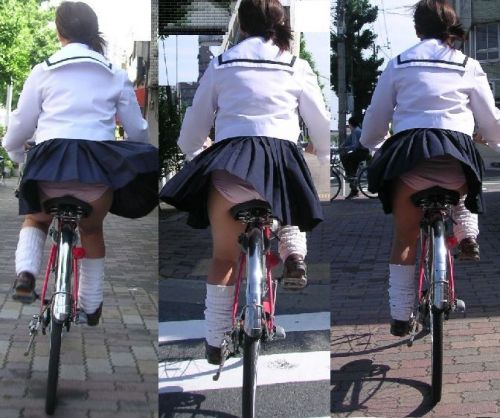 【画像】自転車通学中に強風でパンモロしちゃうミニスカJK達www 35枚 No.35